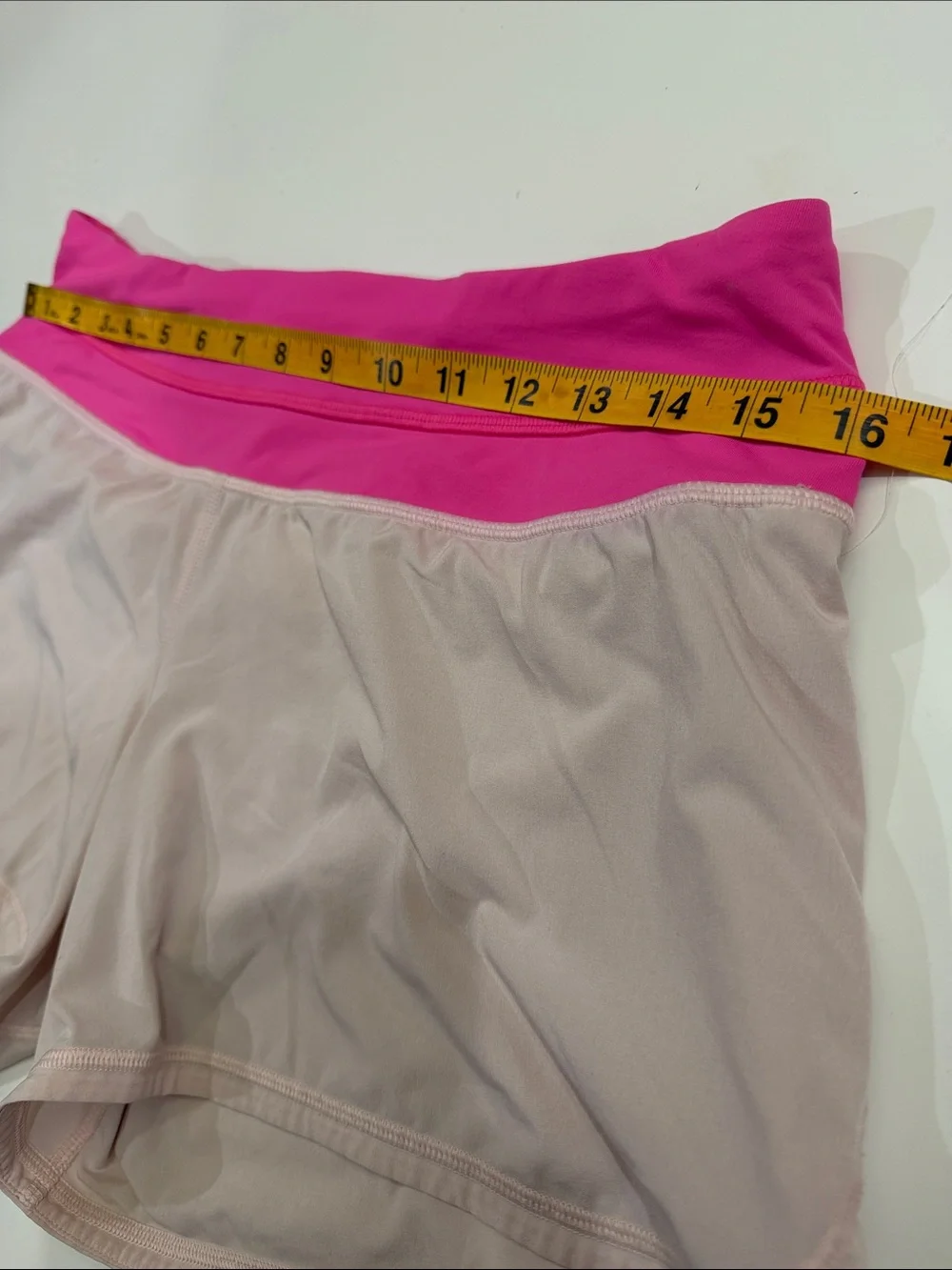 Lululemon Women's Light Pink Active Shorts with Hot Pink Waistband